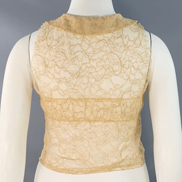 CHANEL Vintage 10 Tan Rayon Blend See Through Lace Sleeveless Dress Top - Picture 4 of 7